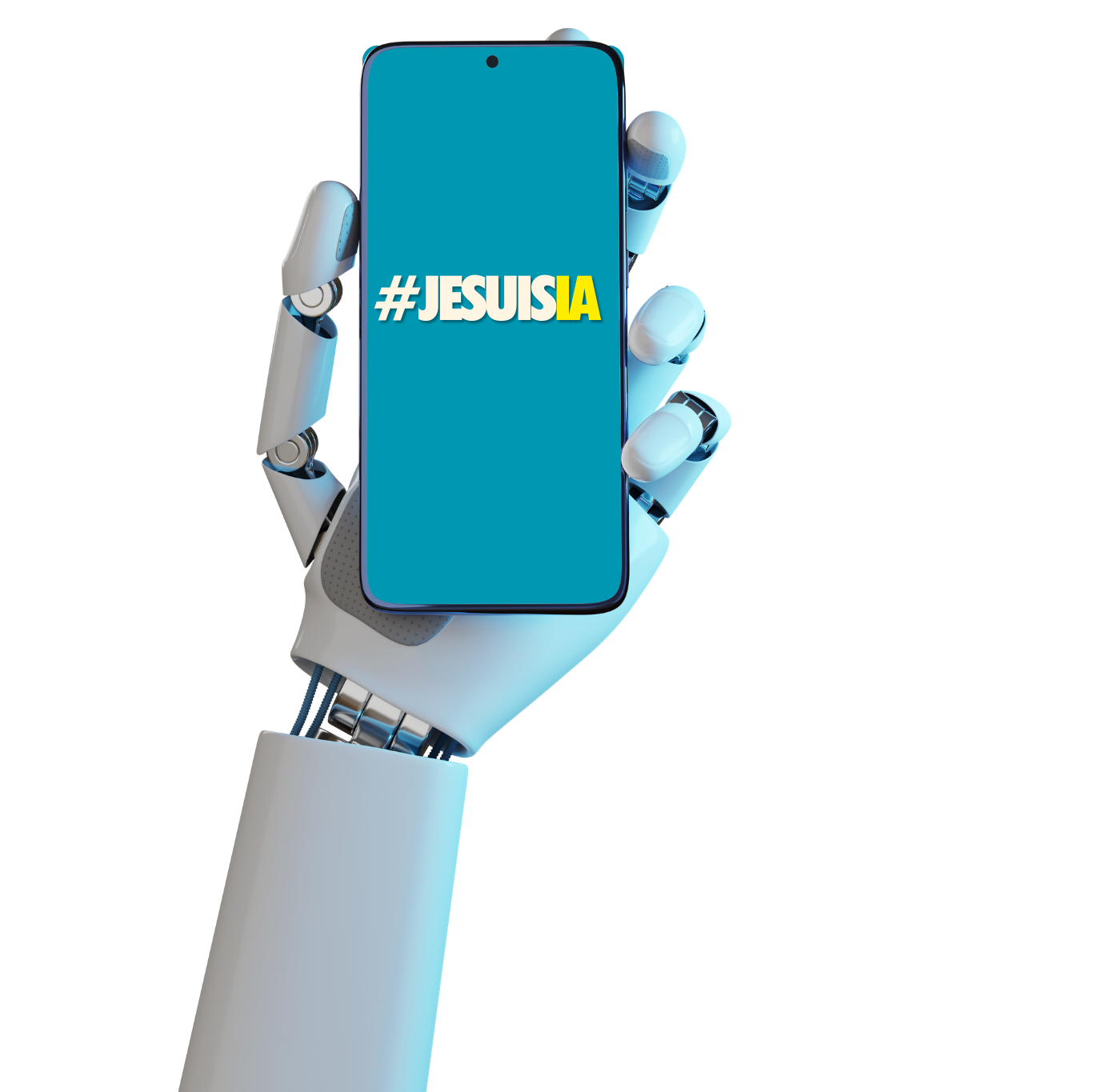 Main de robot tenant un téléphone — #JESUISIA